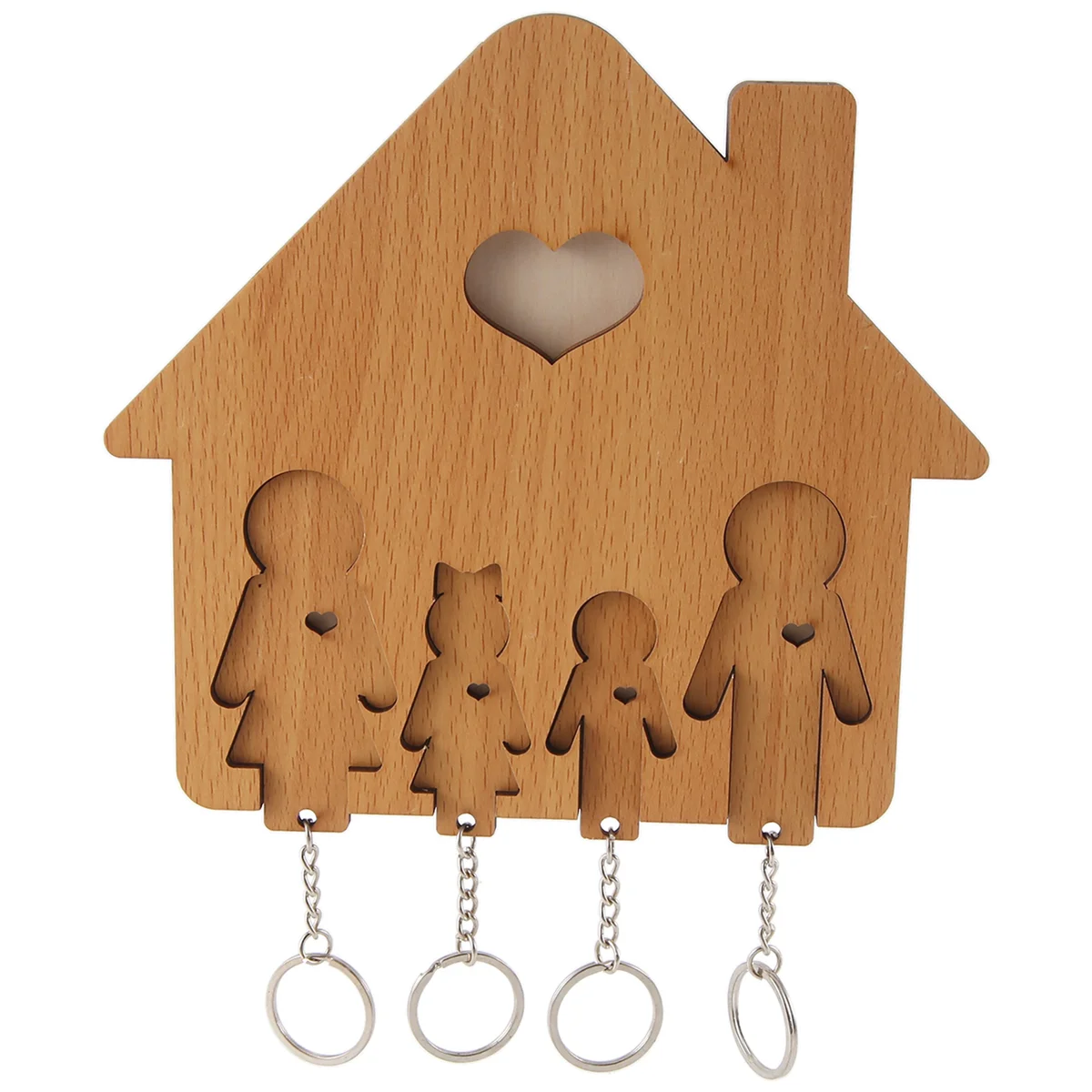 Wood Key Holder Wall-Mounted Key , Wooden Key Rack Key Holder for Wall with Key Hooks Family