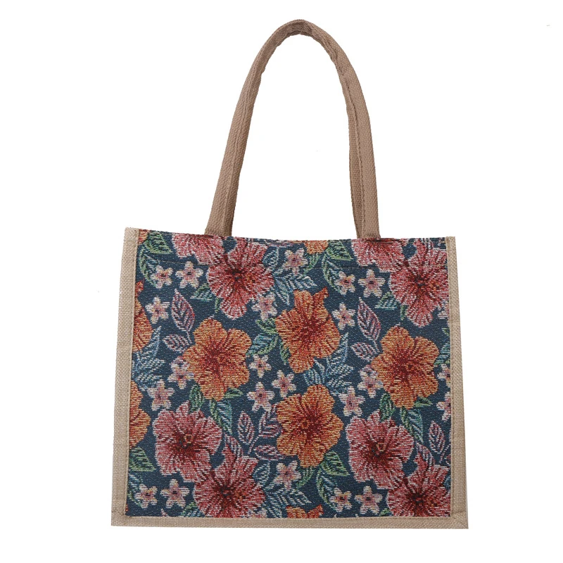 Fashion Floral Print Tote Bag Large Capacity Shopping Lunch Bag For Women Floral Print Canvas Shoulder Bag Big Shopper Bags