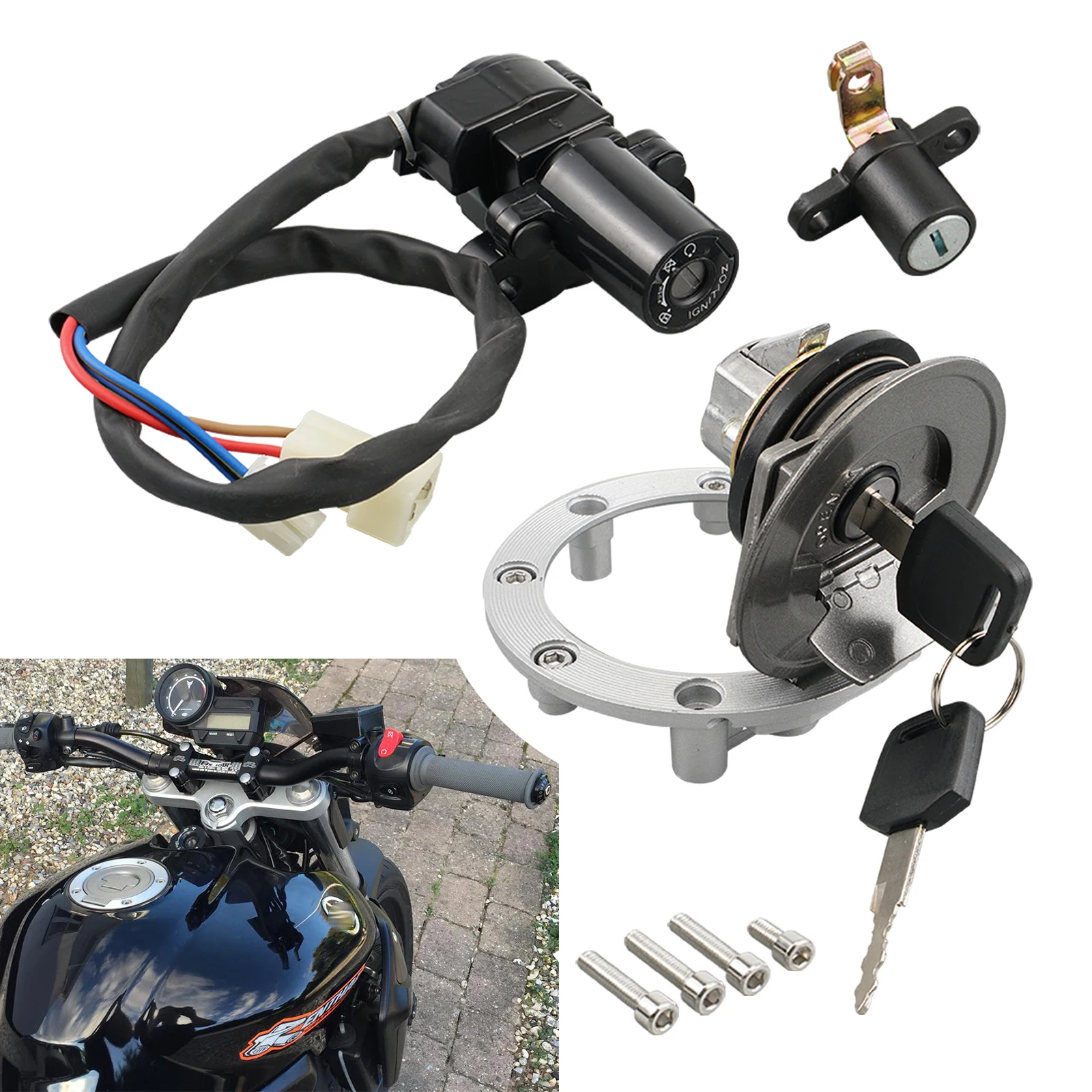 

For Yamaha MT-03 Fuel Tank Cap Cover Ignition Switch Seat Lock Keys Kit for Yamaha MT 03 MT03 2006 2007 2008 2009 2010 2011 2012