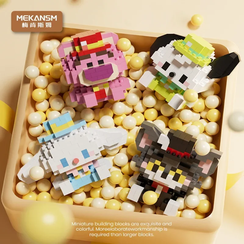 Kawaii Sanrio Panda Micro Bausteine Hallo Kitty Losto DIY 3D Modell MOC Pochacco Mini Ziegel Figur Spielzeug Für Weihnachten Geschenk