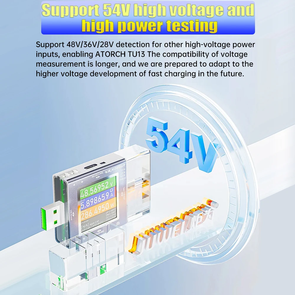 เครื่องทดสอบ USB TU13 โวลต์มิเตอร์ แบบ Type-C PD3.0 รองรับการชาร์จเร็ว โปรโตคอล DC0-50V สำหรับตรวจสอบความจุแบตเตอรี่โทรศัพท์มือถือ