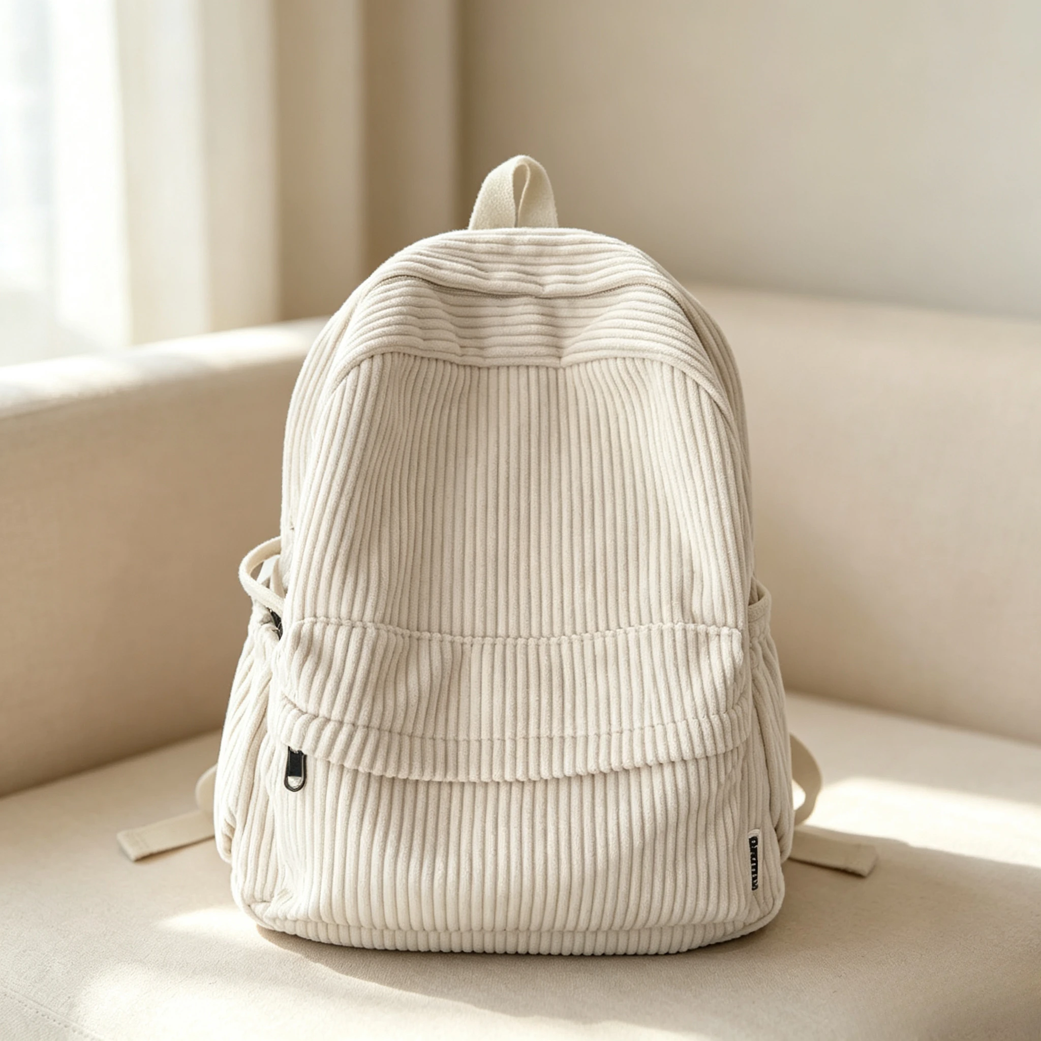 Soft Corduroy Striped Backpack for Teen Girls Large Capacity Casual School Bookbag Lightweight Travel Rucksack Student Daypack