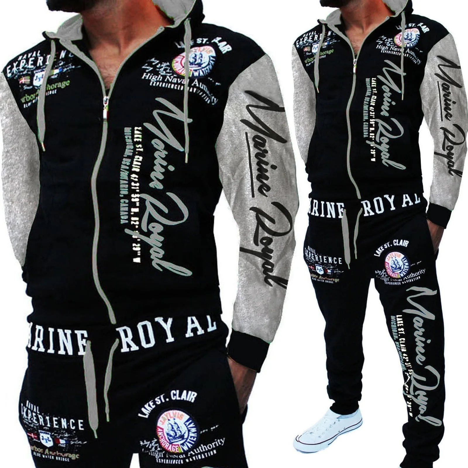 Free Shipping Men Women Letter Print Hoodie Zipper Sweatshirt Pants Set Tracksuit Sportswear Couple Outfits Hip Hop 2 Piece Set