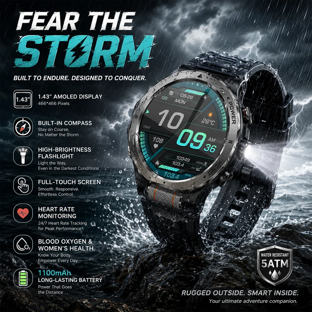 

3ATM Waterproof Smart Watch Bluetooth Call Music Control Blood Oxygen Health Monitoring 100 Plus Sports Modes Sports Watch