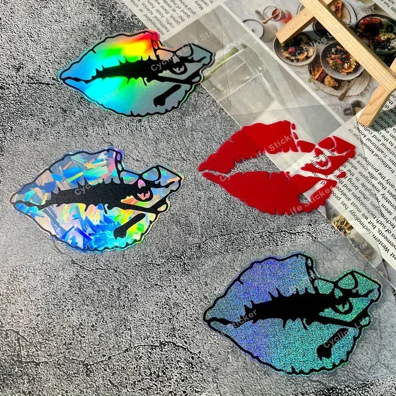 1PC Holographic Lips Pattern Graphic Sticker for Motorcycle Car Custom Decoration Fashion Enthusiast Accessory