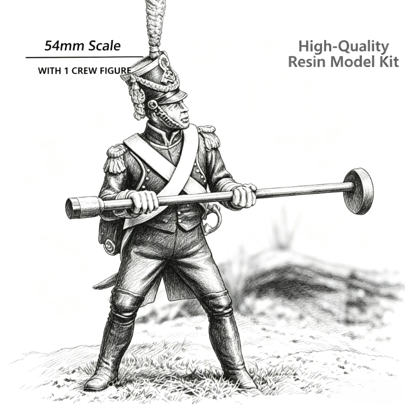 1/32 Scale 54mm Die-Cast Resin Figure Model Kit Artilleryman with A Swab Model Miniature Toys Unassembled and Unpainted