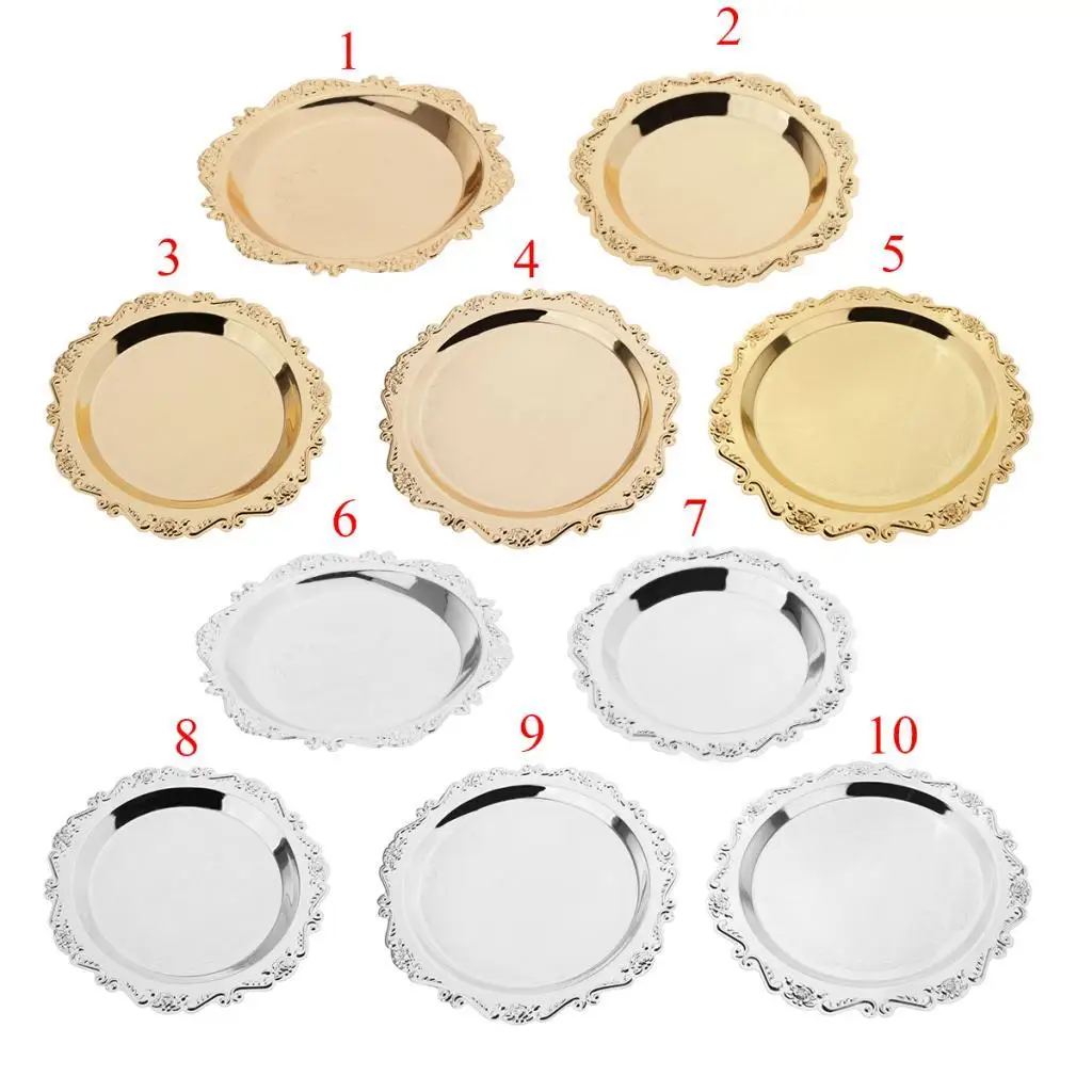 Luxury Gold Platter Metal Fruit Tray European Style Pastry Stand Decorative Plate for Hotel Restaurant Tableware