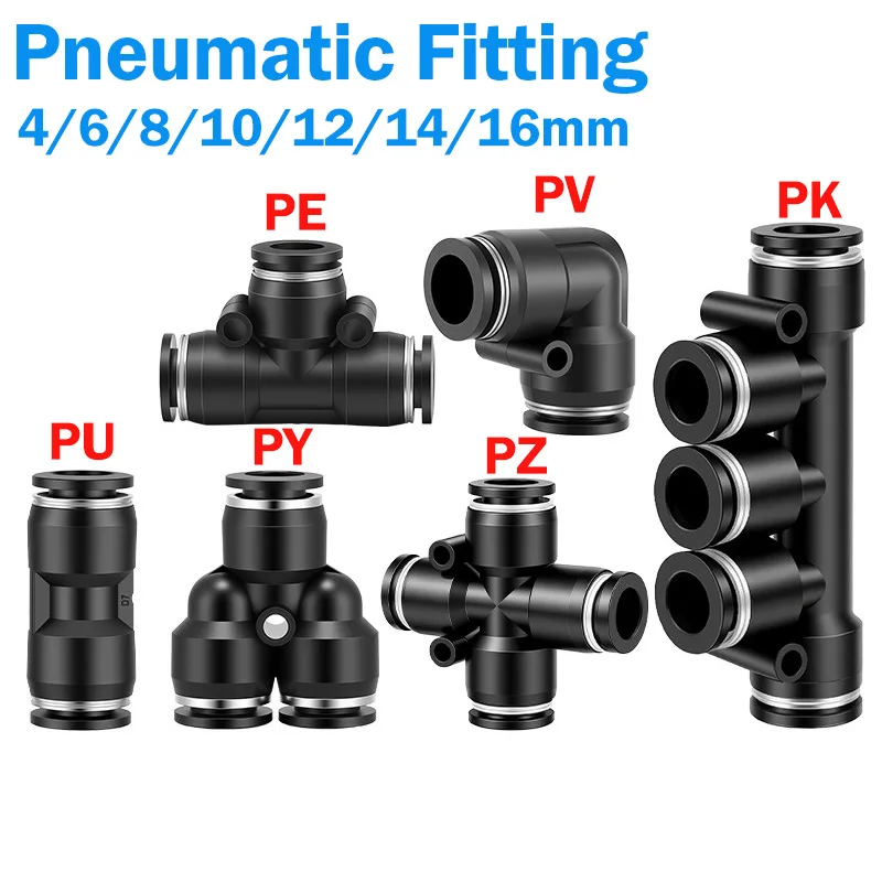 4/6/8/10/12/14/16mm Pneumatic Fitting Pipe Air Connector Tube Quick Release Fitting Plastic Water Push In Hose PU/PE/PY/PV/PZ/PK