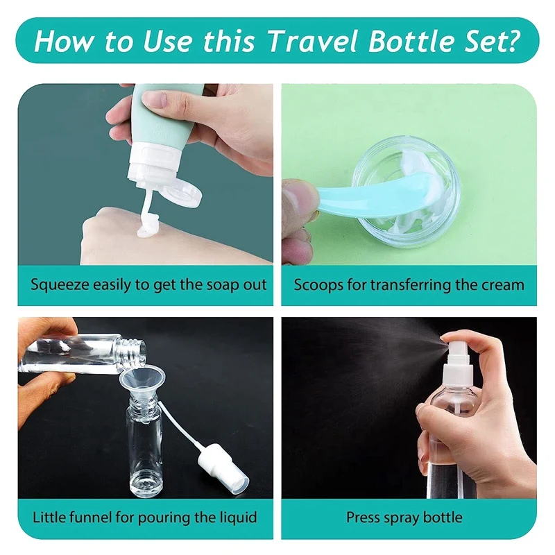 Набор дорожных бутылок из 17 упаковок для туалетных принадлежностей, дорожные контейнеры, герметичные силиконовые сжимаемые дорожные аксессуары