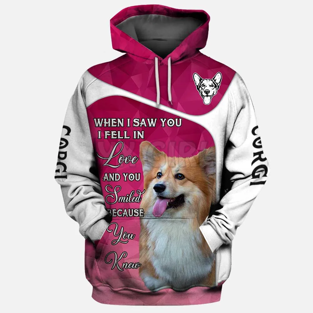 Motif Amerikam Akita Ketika Saya Melihat Kamu Aku Jatuh Dalam Hoodie Cetak 3D Uniseks Pullover Hoodie Anjing Lucu Baju Olahraga Jalanan Kasual