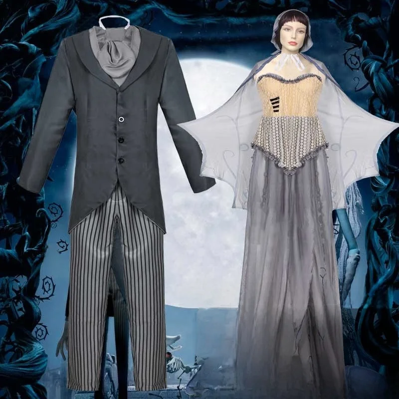 زي تنكري لفيلم الهالوين: العروس الزومبي، شخصية فيكتور الذكورية وشخصية إيميلي الأنثوية، ملابس عرقية للمسرح، فستان أنيق للسيدات