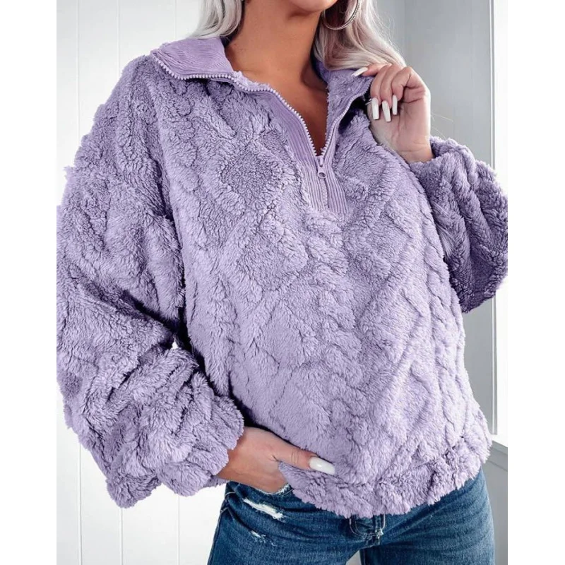 High quality fashion new autumn and winter new solid color pullovers furry top