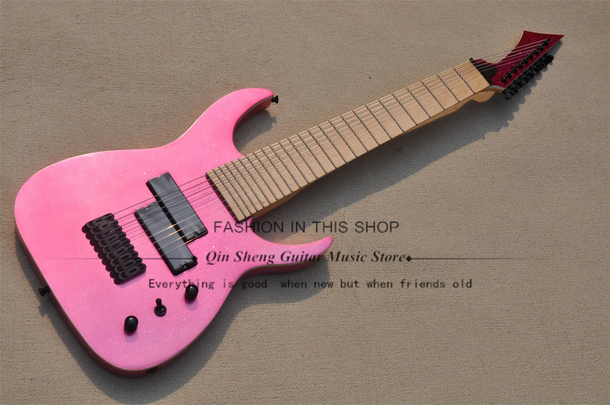 9 String Electric Guitar Pink Flash Guitar ASH Wood Body  Maple Fingerboard Fixed Bridge Black Tuners Black Mach Guitar