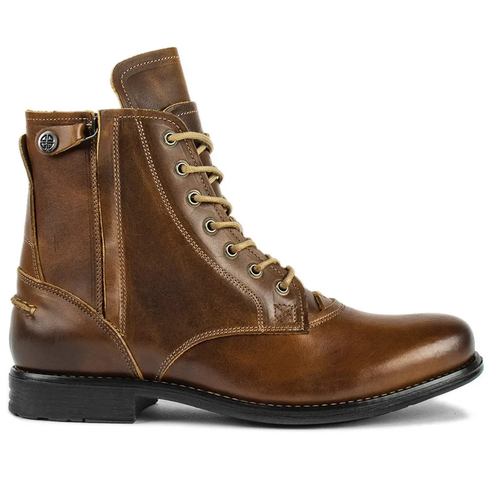 Botas de caballero con cremallera exquisita para hombre, zapatos de tacón bajo, punta redonda, hechos a mano, cuero conciso, diseño de ocio, moda, otoño