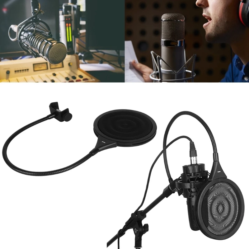 Microphone Blowout Prevention Net Noise Reduction Popping Filter with Double Metal Mesh Design for Recording Artists