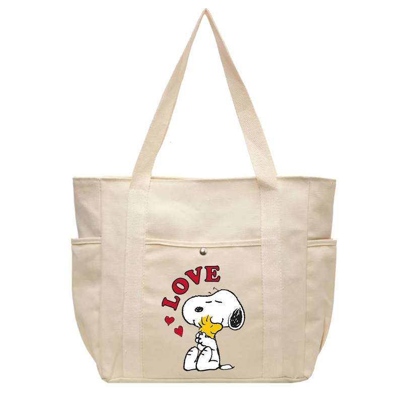 New Snoopy Women\'s Handbag Cartoon Tote Bag Canvas Designer Shoulder Bag Large Capacity Female Shopping Hand Bag Square Bags