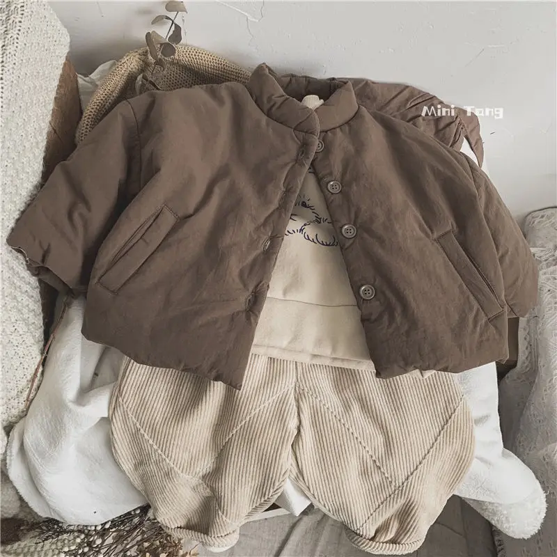 Winter Kids Jacket Thicken Cotton Warm Boys Girls Winter Coat 2024 Solid Color Children Retro Style Outwear Windproof Warm Coat