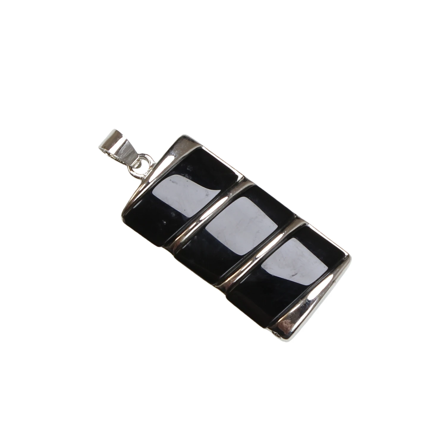 Natural Black Onyx Rectangle Pendant Silver Color Geometric Stone Charm Fit DIY Necklace Jewelry Making Gift for Men Women