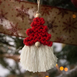 Home Hand Woven Macrame Pendant Tapestry Christmas Tree Decoration New Year Gifts Handmade Santa Claus Ornament For Christmas