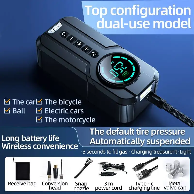 18000mAh Wireless & Wired Dual-use Air Pump 150PSI Fast Inflation Charging LED Lighting HD Display for Car Motocycle Bike Ball