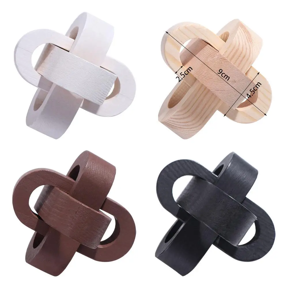 Boho Style Art Craft Wood Knot Ornament Handmade 3-Link Chain Wooden Buckle Hand-carved Wooden Chain Ball Home Decor