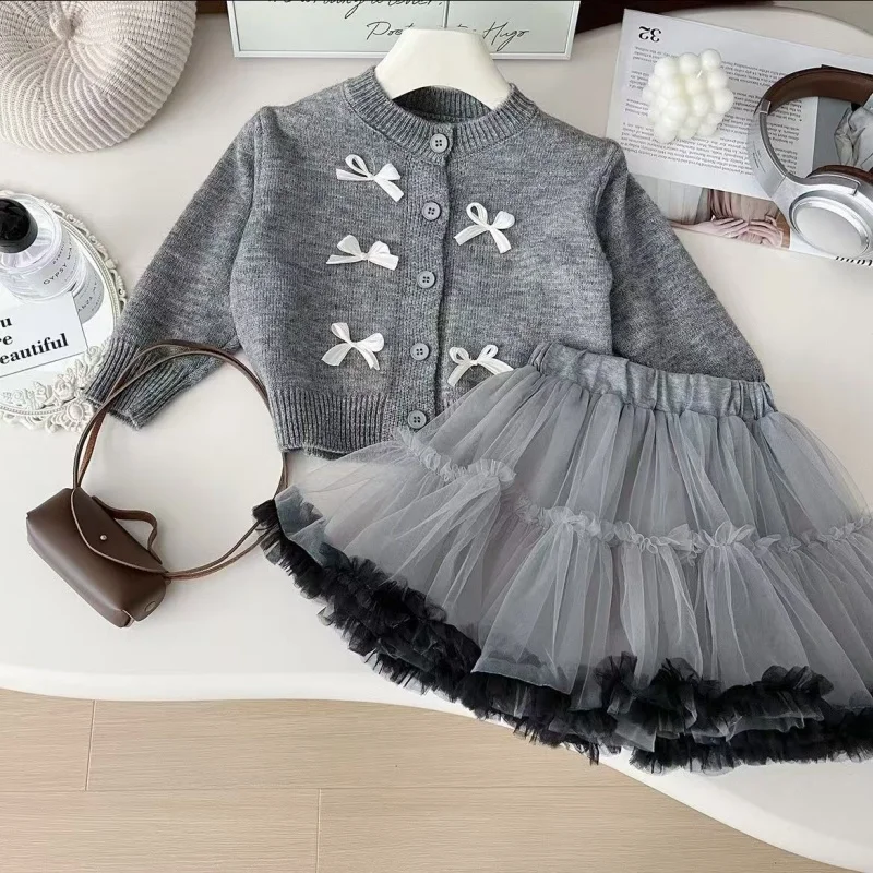 

Girls Autumn 2025 New Western Style Fashion Suit Skirt Baby Girl Spring and Autumn Sweater Skirt Two-Piece Suit Fashion 2-7Y