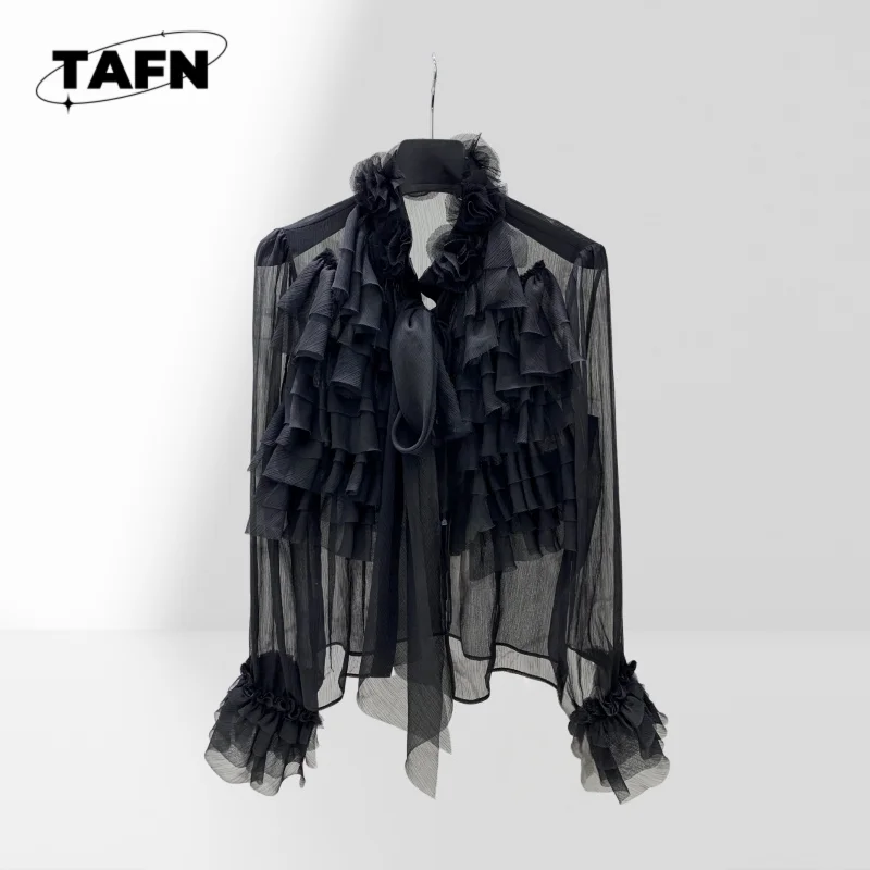 

Women’s Elegant Chiffon Shirt Lace Detail Blouse Women's Ruffle Collar Shirt Office Long Sleeve Blouse Lightweight Long AH0159