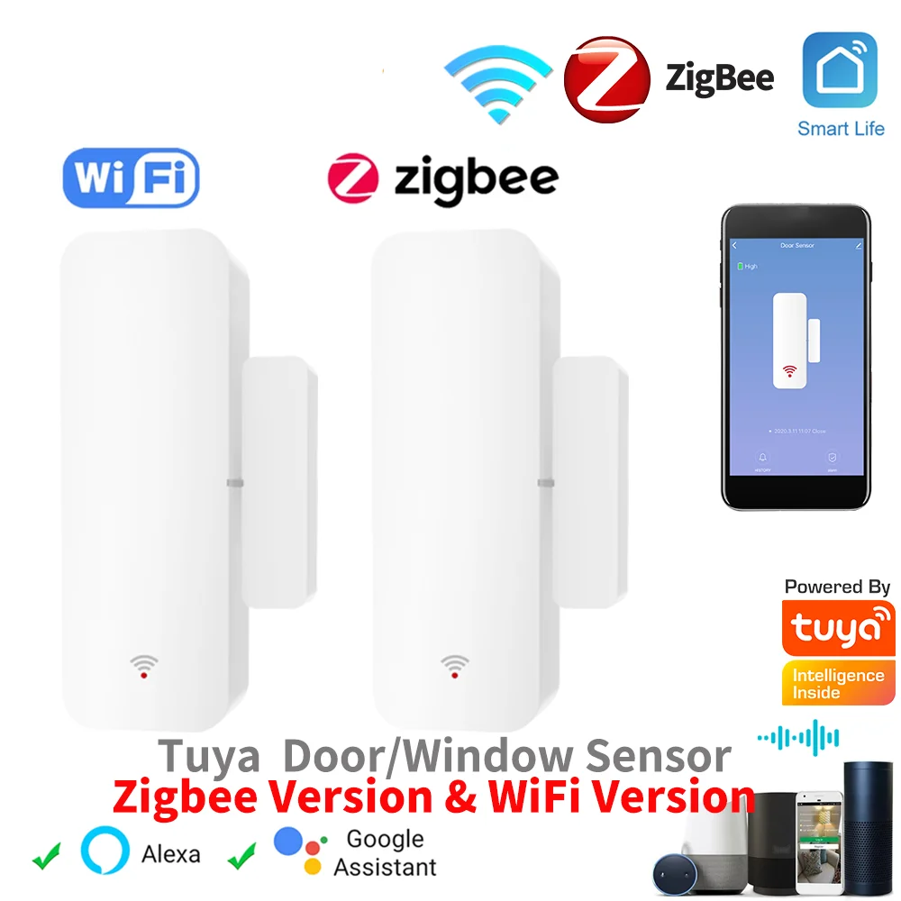 Tuya WiFi Zigbee Smart Door Sensor Smart Home Door Open/Closed Detectors Window Sensor SmartLife Works With Google Home Alexa