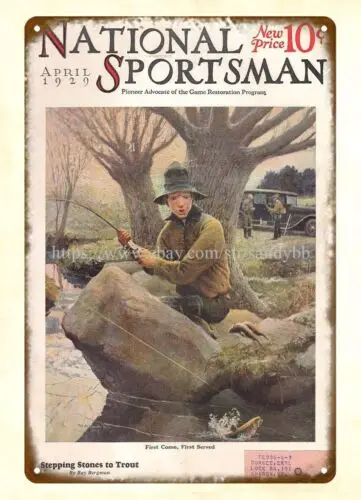 1929 NATIONAL SPORTSMAN cover hunting trapping fishing metal tin sign