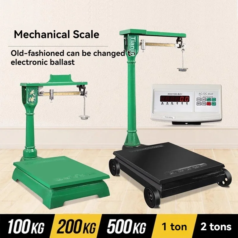 Heavy-duty 100kg mechanical platform scale with thickened platform and explosion-proof iron construction.