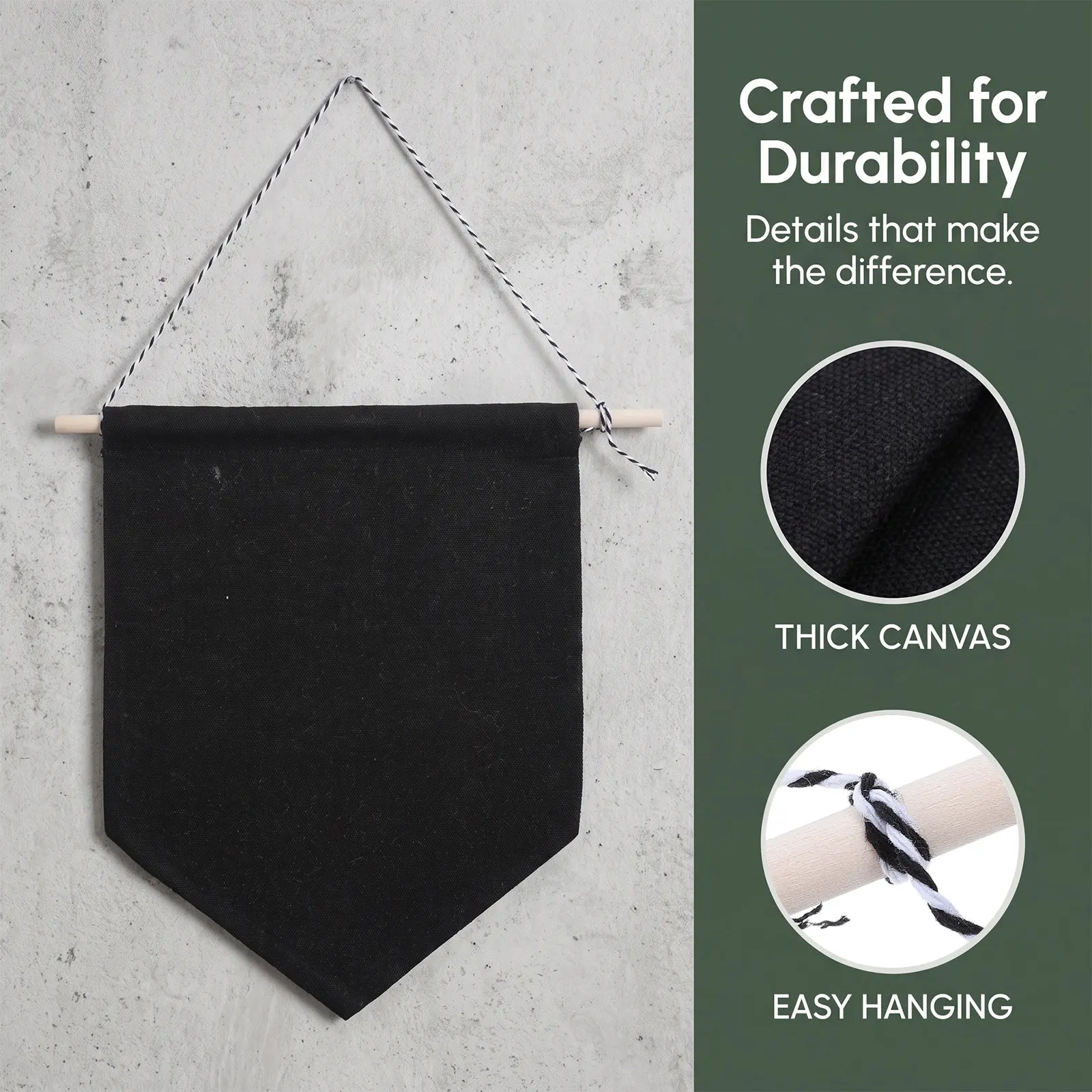 6PCS Blank Canvas Banner Flags Rectangle Hanging Wall Banners with Tassels DIY Painting Craft Sign White Black Decor