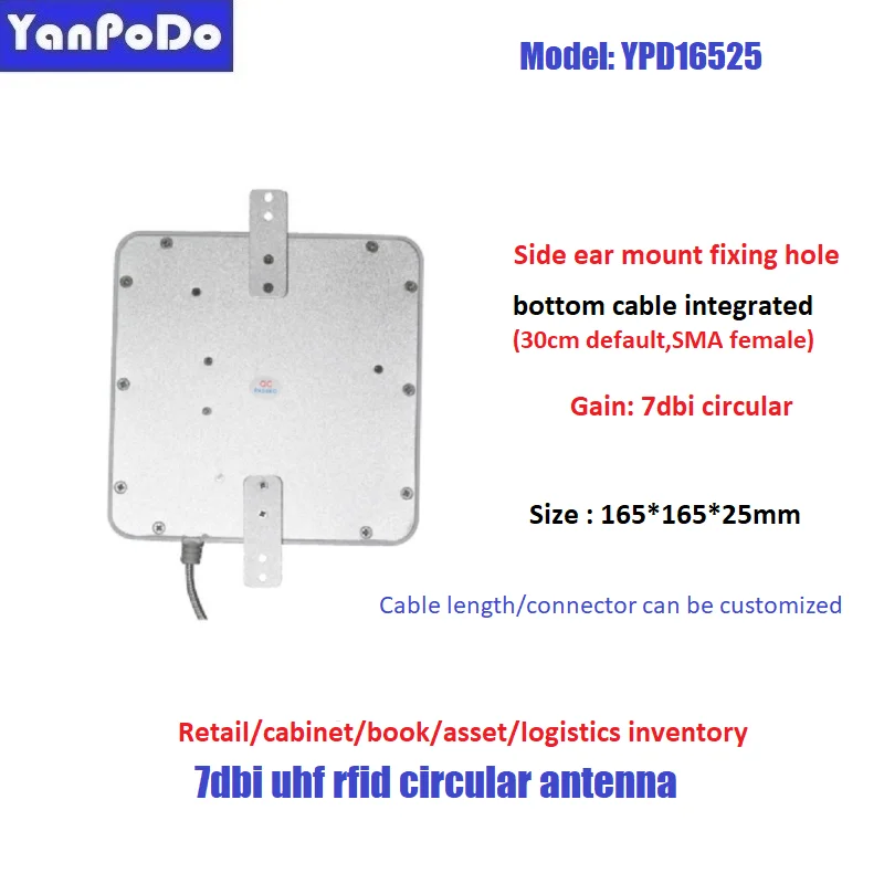 Yanpodo compact mini size 130mm 165mm circular 6dbi 7dbi long range uhf rfid antenna IP67 for forklift asset tracking inventory