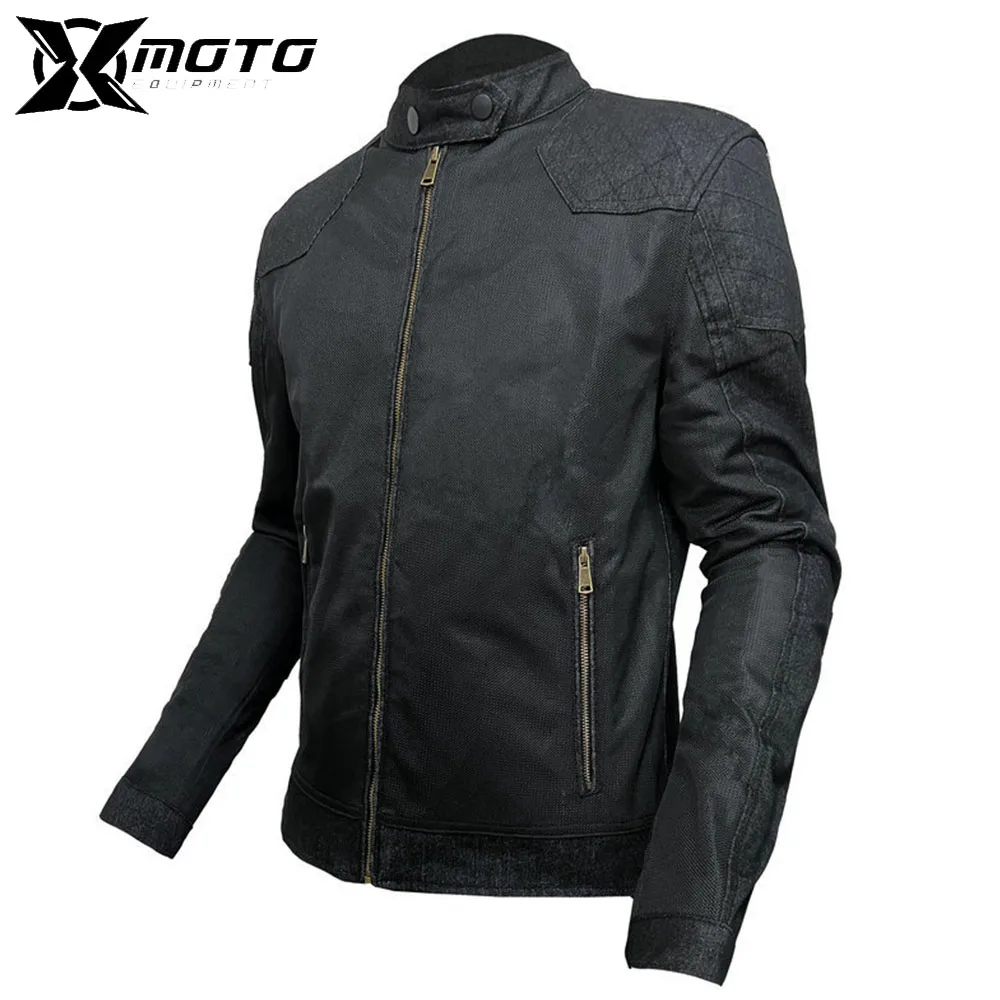 Summer Mesh Breathable Motorcycle Jacket, Anti Fall Motorcycle Denim Jacket Anti Fall Motocross Cycling Jacket Men