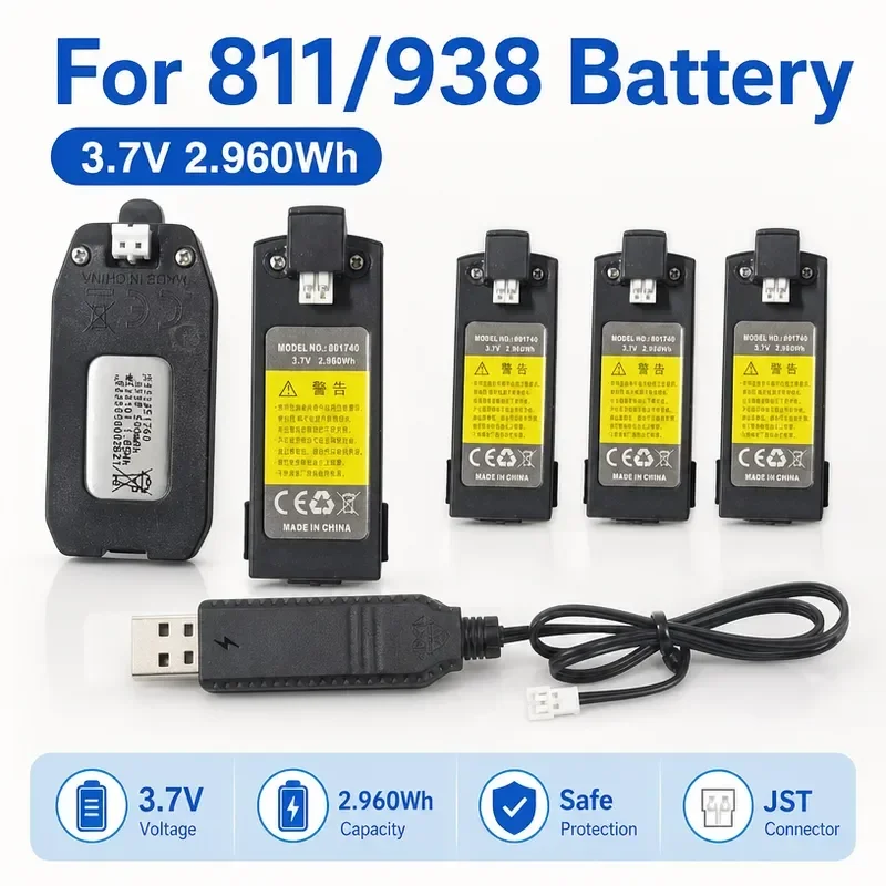 [NEW]  3.7V for 811/938 Small Mini Student RC Airplane High Capacity Long Endurance Lithium Battery Charging Cable Accessories