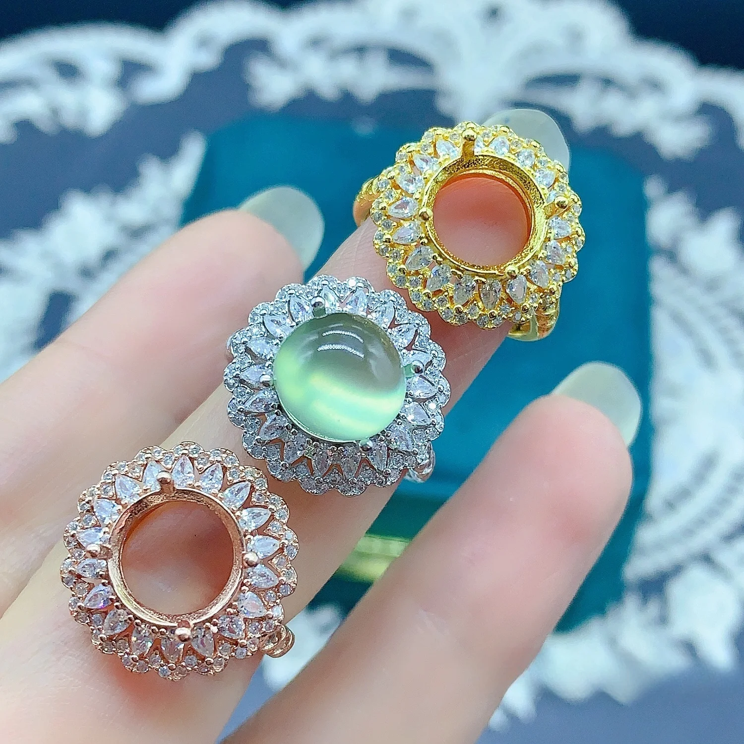 MeiBaPJ Inlay Round 8*8/10*10mm S925 Sterling Silver DIY Ring Pendant Setting Full Diamond Women Charm Jewelry Free delivery