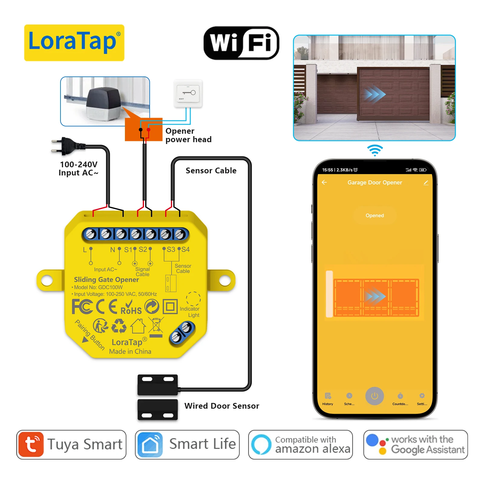 Tuya Smart Life Sliding Gate Opener Controller Dry Contact Switch Home Security Protection Early Warning Google Alexa