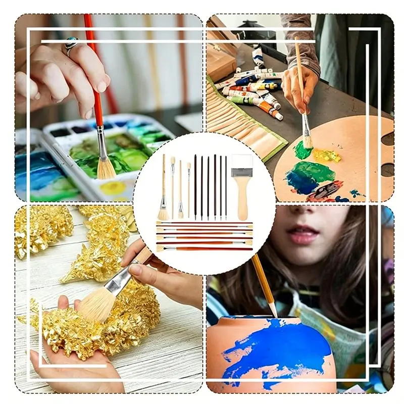 Reliable-For Acrylic Oil Painting Pottery Glaze Brushes- 18Pcs Wood Long Handle Artist Fan Paint Brushes Set,For Acrylic Oil Pai