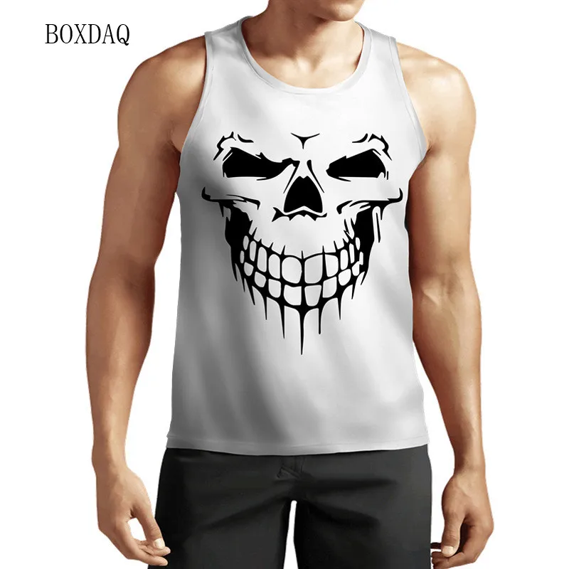 Skull Abstract Pattern Men Gothic Tanks Short Sleeve 3d Print Horror Style Street Man Vest 5XL Plus Size Loose Casual Sports Top
