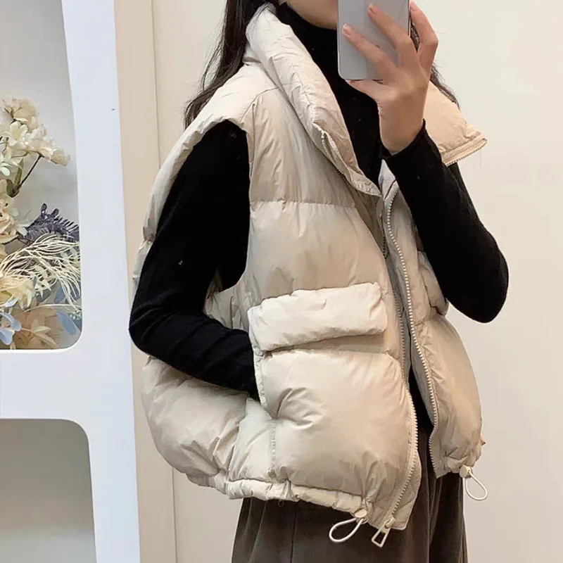 Gilet da donna in piumino d'anatra bianco Gilet corto senza maniche imbottito Capispalla invernale Seoртка ж Dön Dönusen sganпюшоном VT-369
