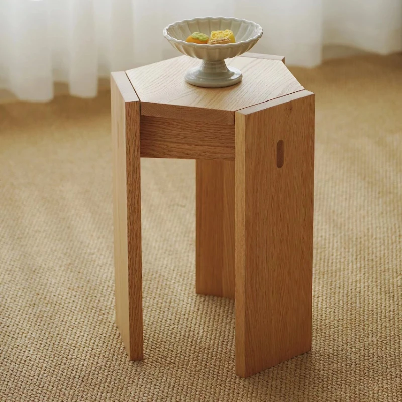 Nordic ash wood hexagonal stool, solid wood can be stacked on the side of the sofa, household living room dressing stool,