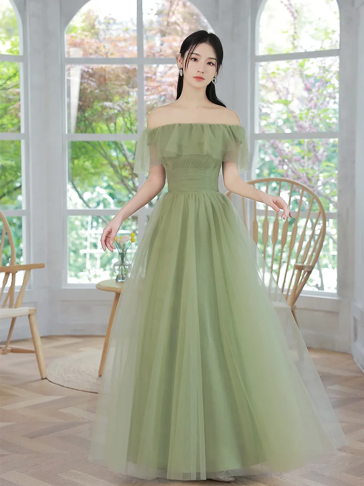 4 Styles Green Bridesmaid Dresses Simple Tulle Off-shoulder Sisters Party Prom Gown Lace Up Wedding Party Ankle-Length Vestidos