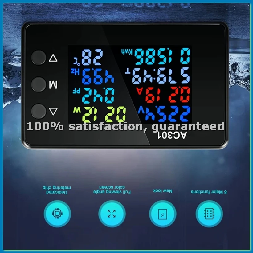AC301 Digital Voltmeter Ammeter Voltage Frequency Electricity Meter Panel Temperature Power Tester AC50-300V 100A-Closed-ABLL