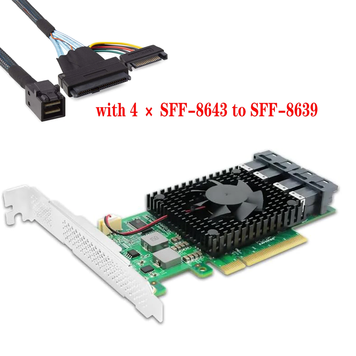 

PLX8747 PCI Express 3.0 x8 to 4 x U.2 (SFF-8643) PCIe U.2 NVMe SSD Switch Adapter -- PE383-4I with 4 SFF-8643 to SFF-8639 cables
