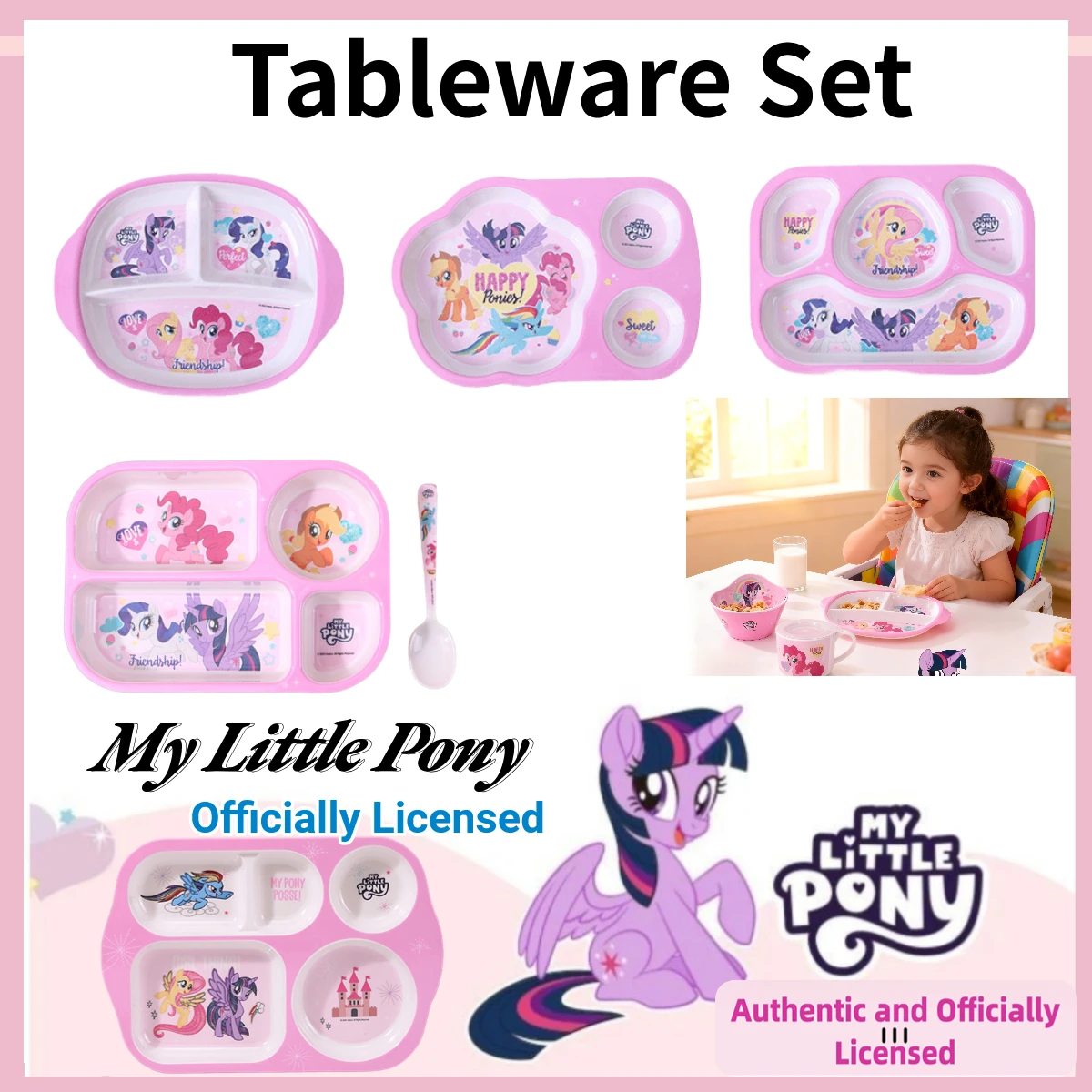 My Little Pony Tableware Set Toddler Feeding Divided Dining Plate Unbreakable Cartoon Spoon Fork Dinner Dishes Gift For Kid view 3