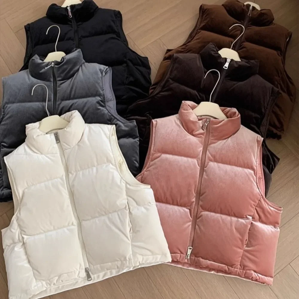 صدرية خفيفة معطف أبيض مبطن للأسفل موضة جديدة للسيدات بدون أكمام سترة قصيرة دافئة للأسفل ملابس خارجية ملابس خروج نسائية #5
