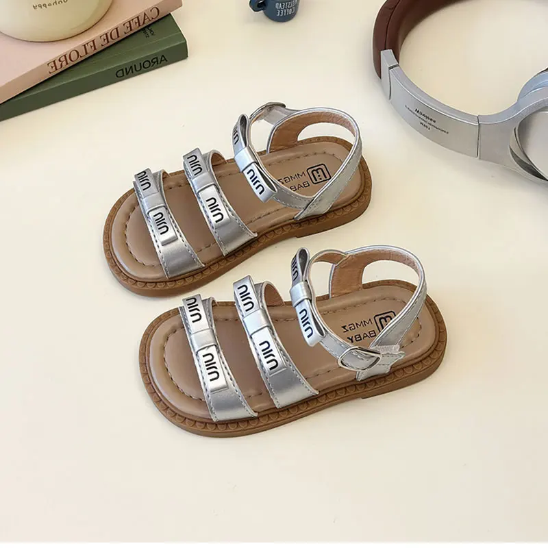 Girls Open Toes Sandals Kids Thin Band Bow Shoes Baby Hoop Loop Leather Sandal 2025 Summer Child Barefoot Casual Shoe for 21-36