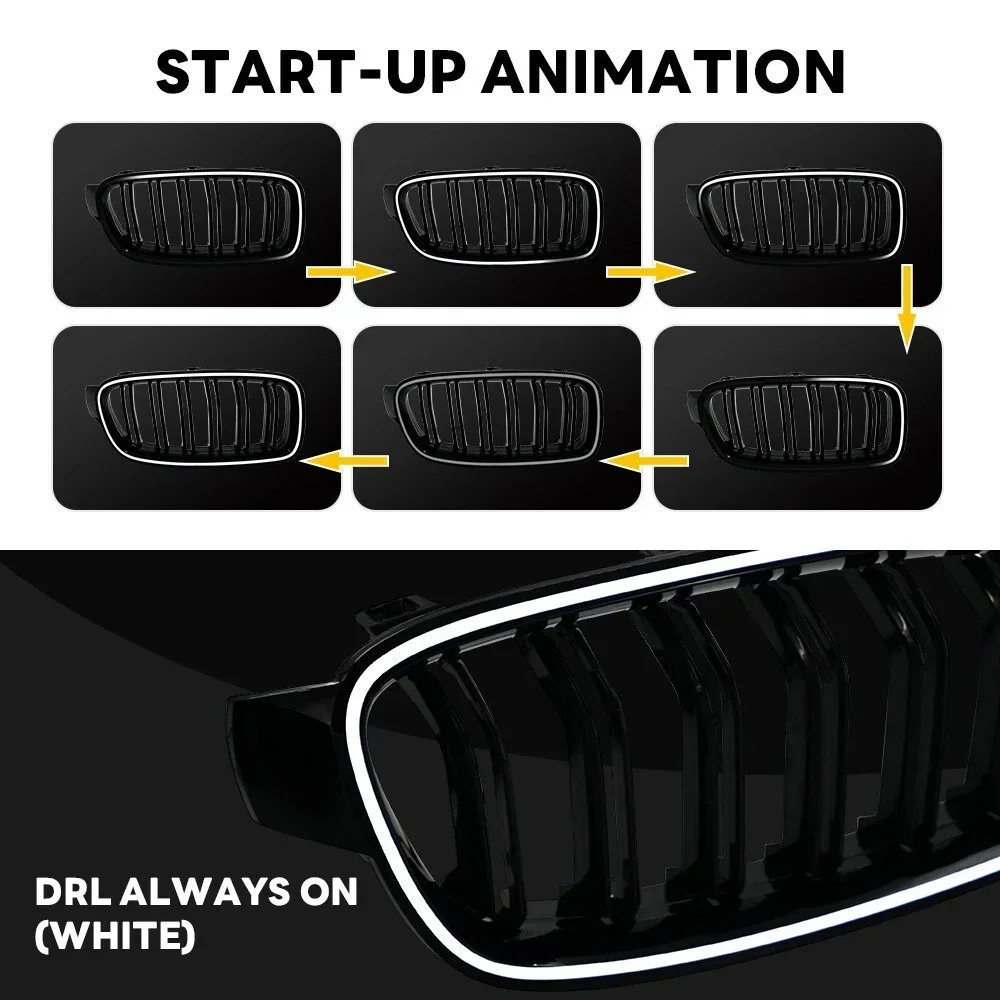 Car Double Line Front Luminous Grille Led Light Racing Grille For BMW 5 Series F10 F11 F18 2010-2017 ABS Black Body Kits Tuning view 3