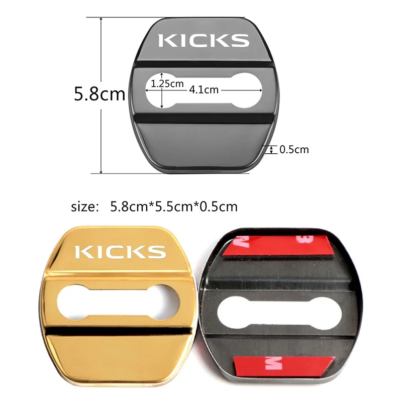 4PCS Car Door Lock Anti-rust Covers Buckle Decor Stickers for Nissan Kicks Logo Stainless Steel Protection Case Auto Accessories