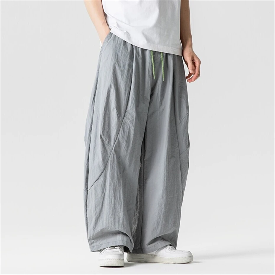 Large Size Thin Pants Mens Summer Vintage Paratrooper Trousers Men Harajuku Japan Style Elastic Waist Baggy Casual Pant Male