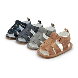 Meckior Baby Boys Sandals Toddler Grey Flats Non-slip Rubber Sole Baby Beach Sandals Crib First Walker Summer Baby Shoes